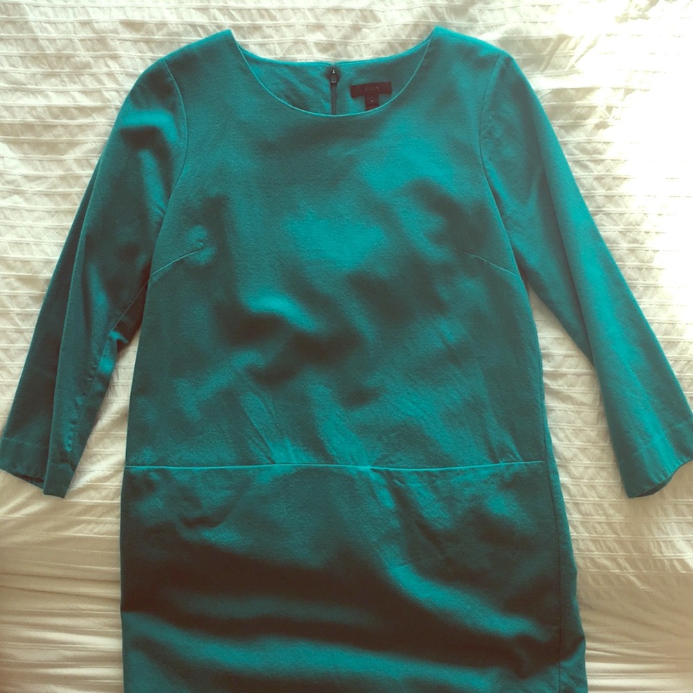 Turquoise/teal Wool J Crew dress with pockets